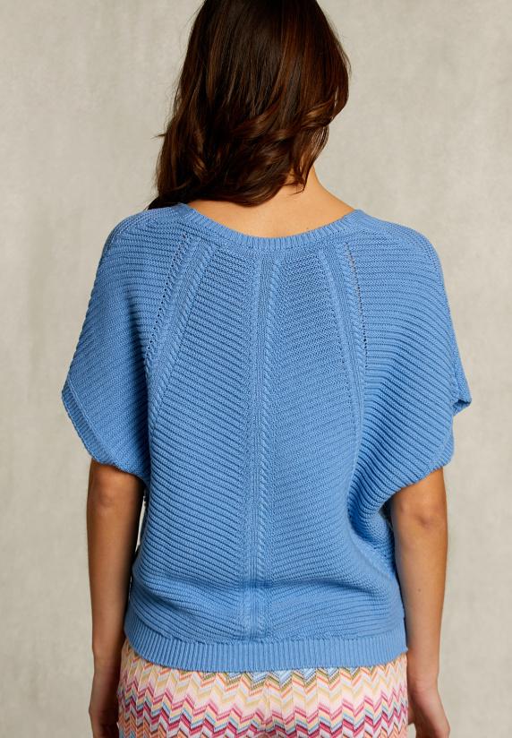 River Woods Blauwe V-hals Trui Korte Mouwen