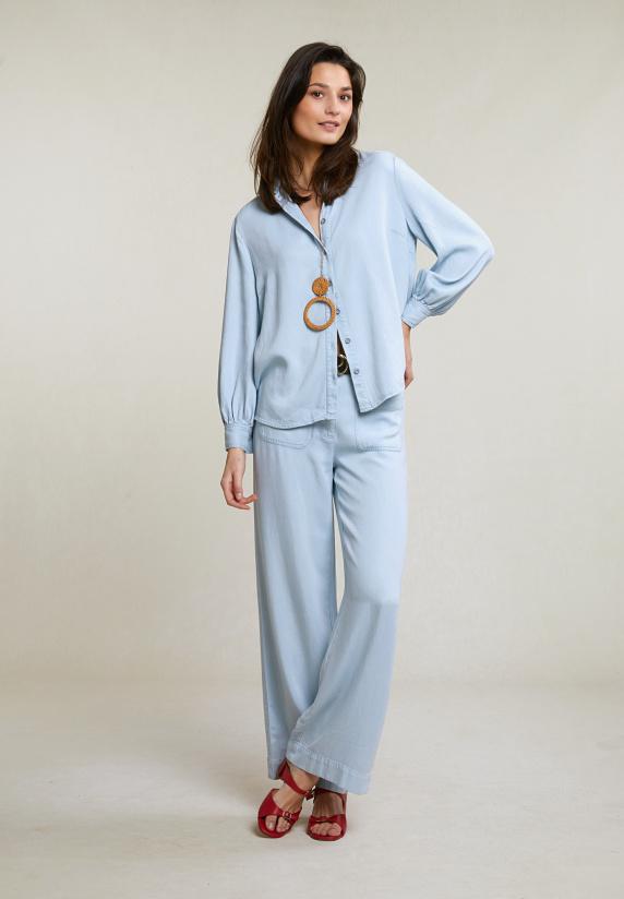 River Woods Blauwe Wijde Geknoopte Blouse