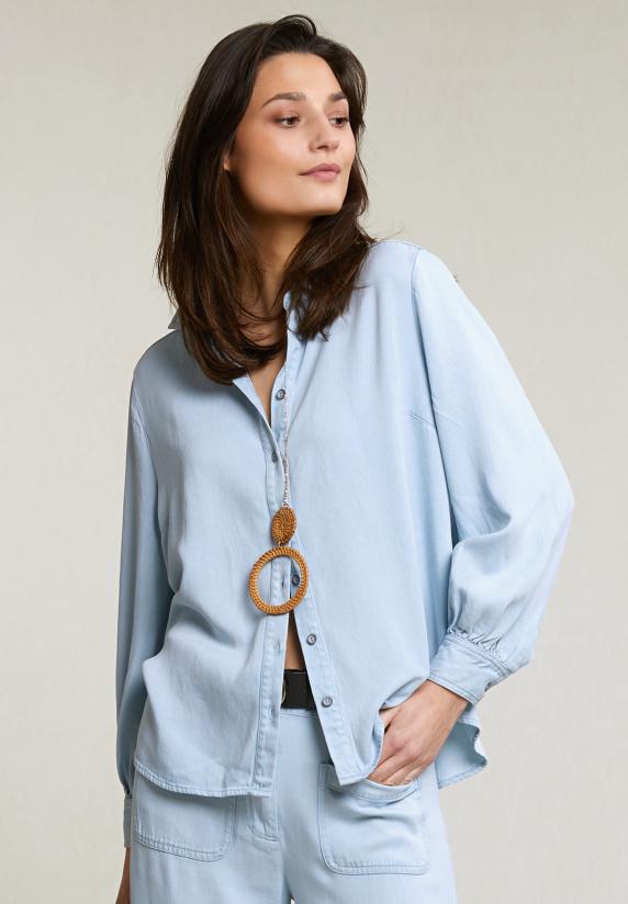 River Woods Blauwe Wijde Geknoopte Blouse