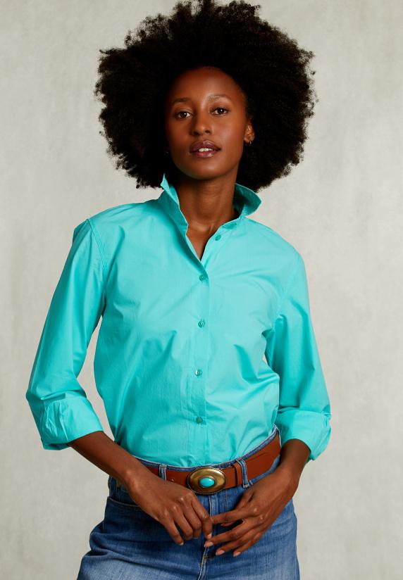 River Woods Blauwgroene Effen Gecentreerde Blouse