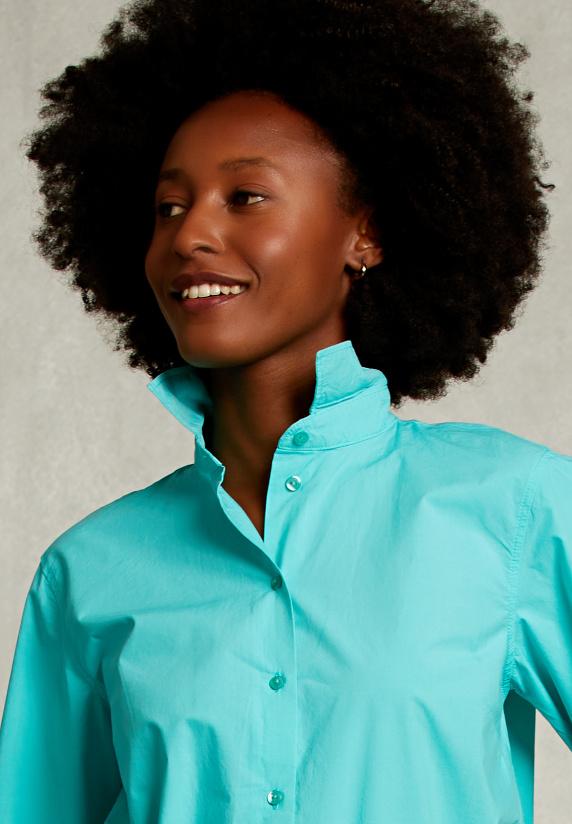 River Woods Blauwgroene Effen Gecentreerde Blouse