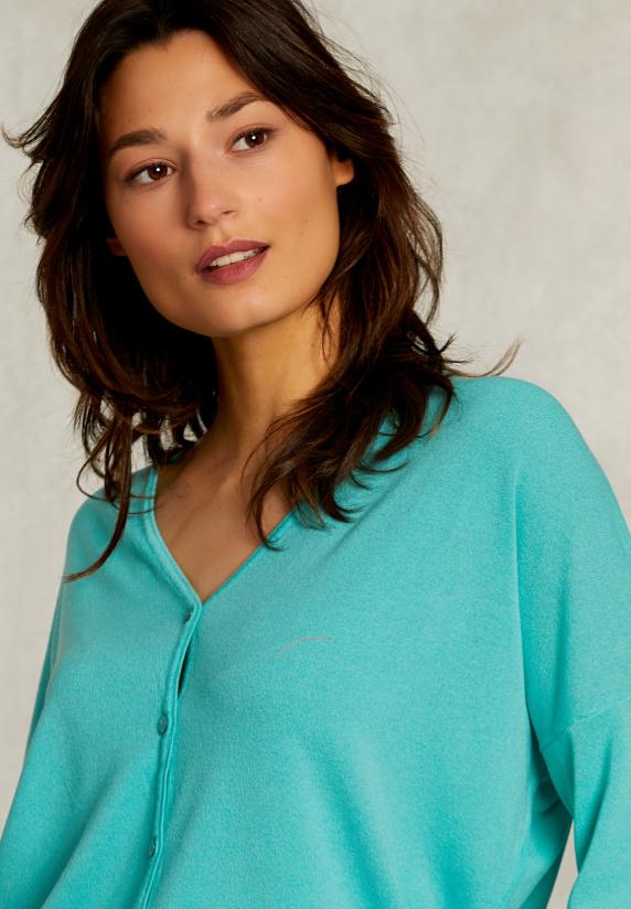 River Woods Blauwgroene V-hals Cardigan 3/4 Mouwen