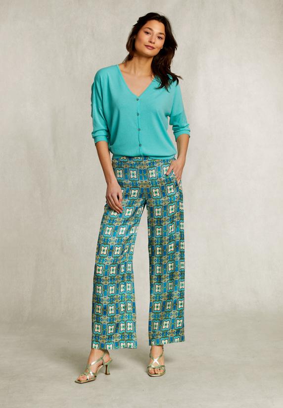 River Woods Blauwgroene V-hals Cardigan 3/4 Mouwen