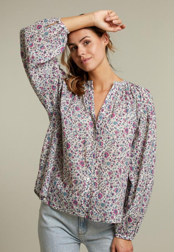river woods Blouse met V-hals in bloemenprint