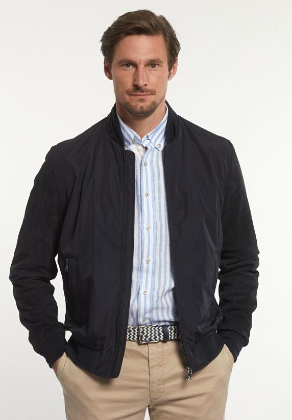 river woods Blouson suède mouwen navy