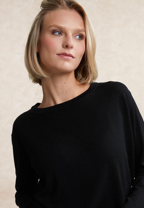 River Woods Boxy Trui Ronde Hals Zwart