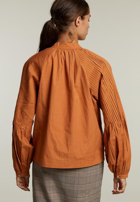 River Woods Bruine Effen Blouse Pofmouwen