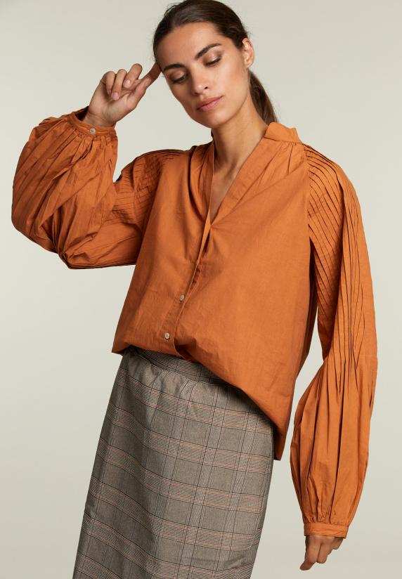 river woods Bruine effen blouse pofmouwen