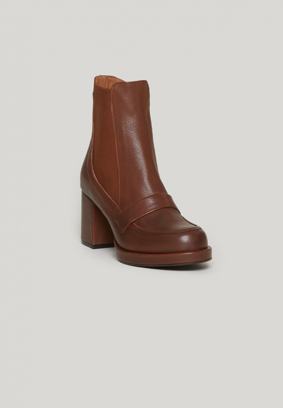 River Woods Bruine Lederen Enkellaarzen Hoge Hak