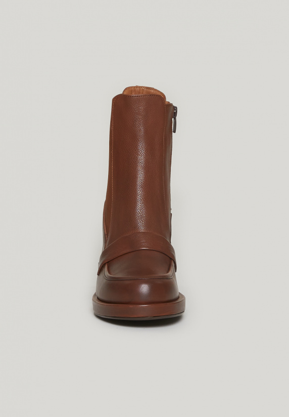 River Woods Bruine Lederen Enkellaarzen Hoge Hak