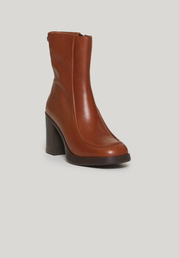 River Woods Bruine Lederen Enkellaarzen Hoge Hak