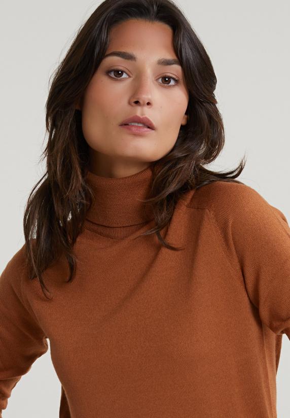 River Woods Camel Rolkraag Merinotrui