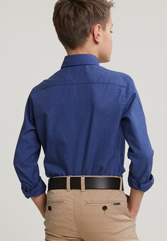 River Woods Custom Fit Effen Hemd Blauw