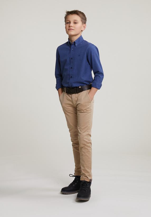 River Woods Custom Fit Effen Hemd Blauw