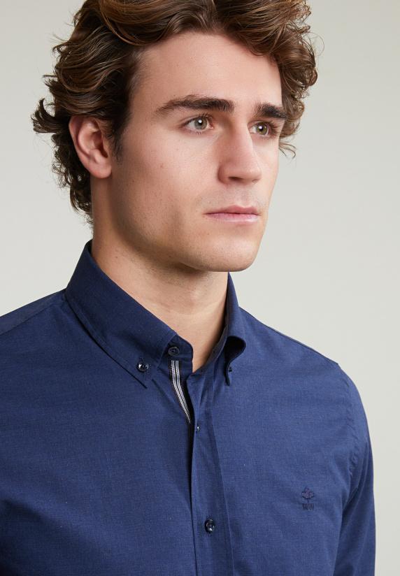 River Woods Custom Fit Effen Hemd Blauw