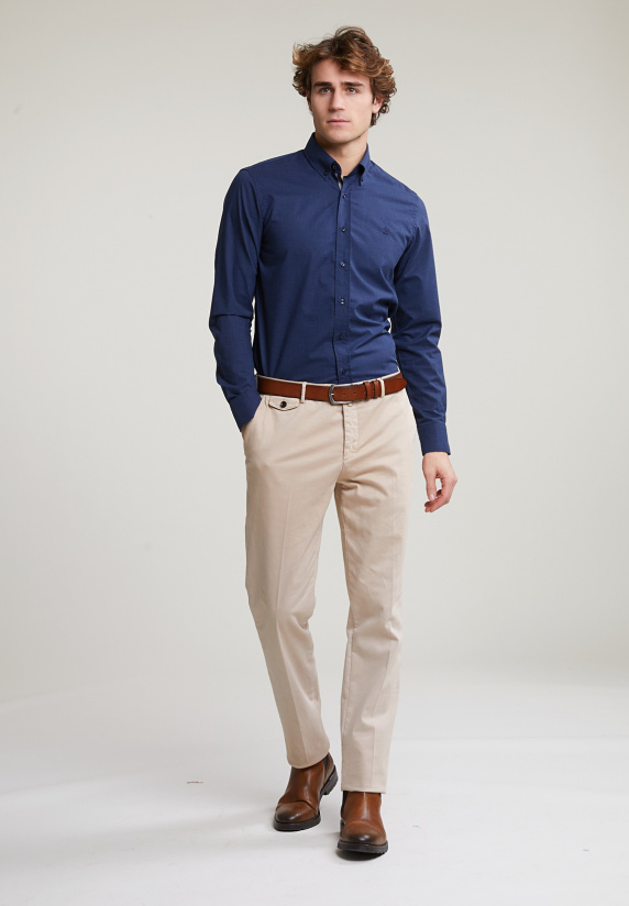 River Woods Custom Fit Effen Hemd Blauw