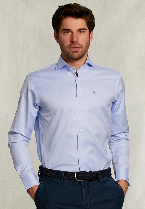 River Woods Custom Fit Effen Hemd Blauw