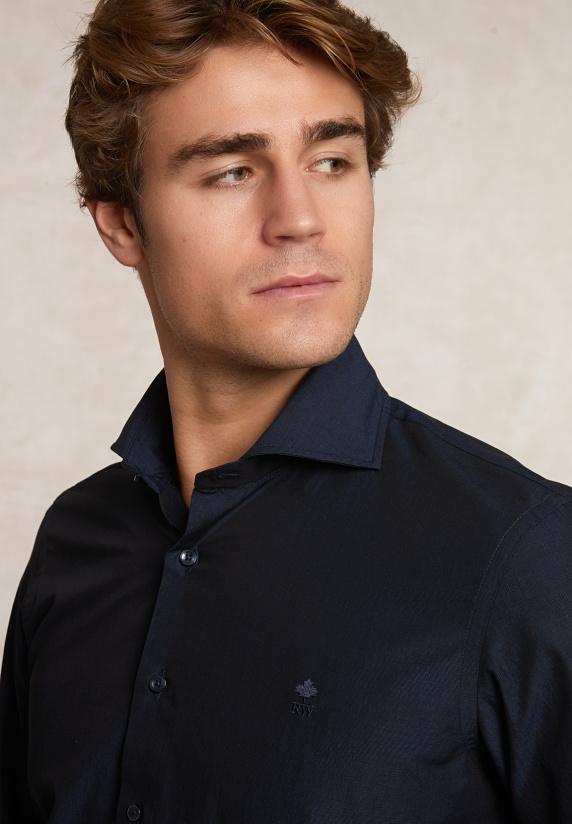 River Woods Custom Fit Effen Hemd Blauw