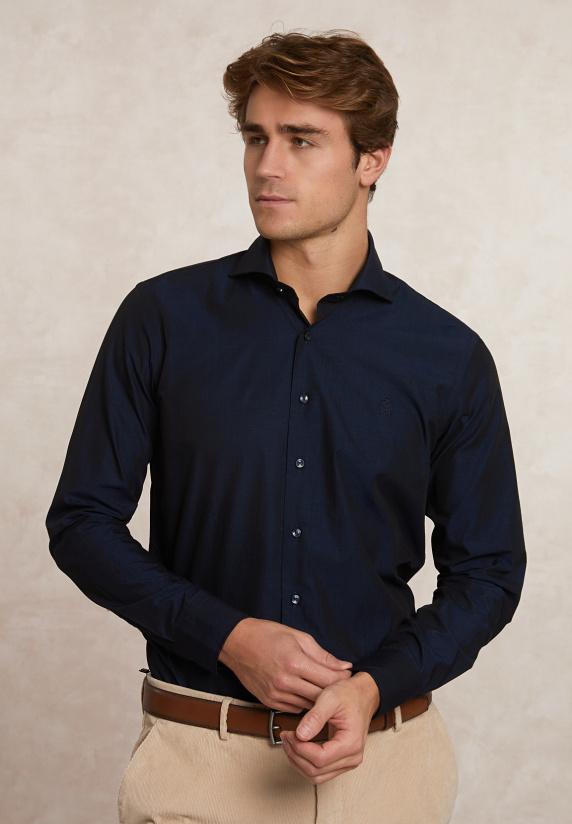 river woods Custom fit effen hemd blauw