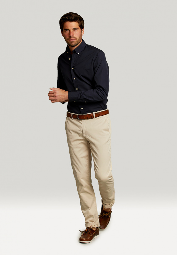 River Woods Custom Fit Effen Hemd In Blauw