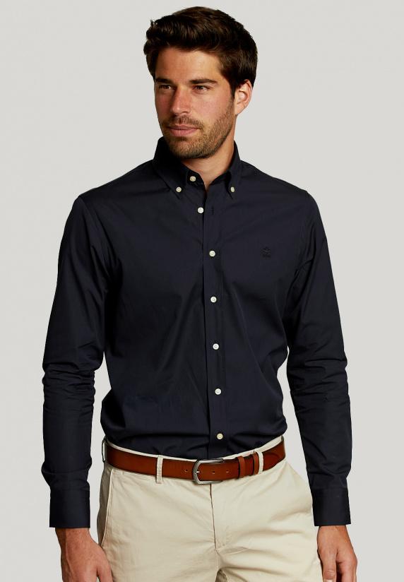 river woods Custom fit effen hemd in blauw