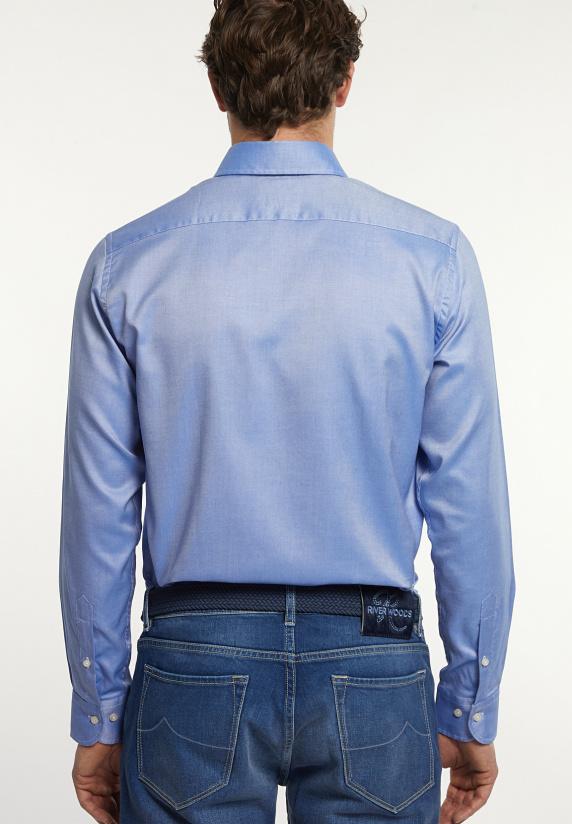 River Woods Custom Fit Effen Katoenen Hemd Blauw