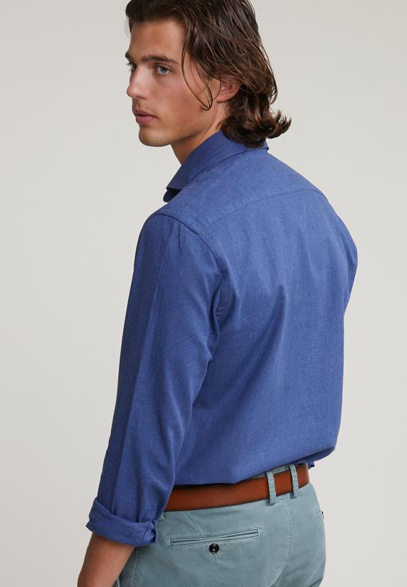 River Woods Custom Fit Effen Katoenen Hemd Blauw