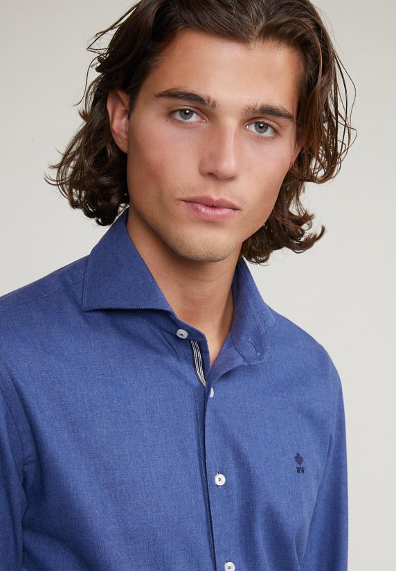 River Woods Custom Fit Effen Katoenen Hemd Blauw