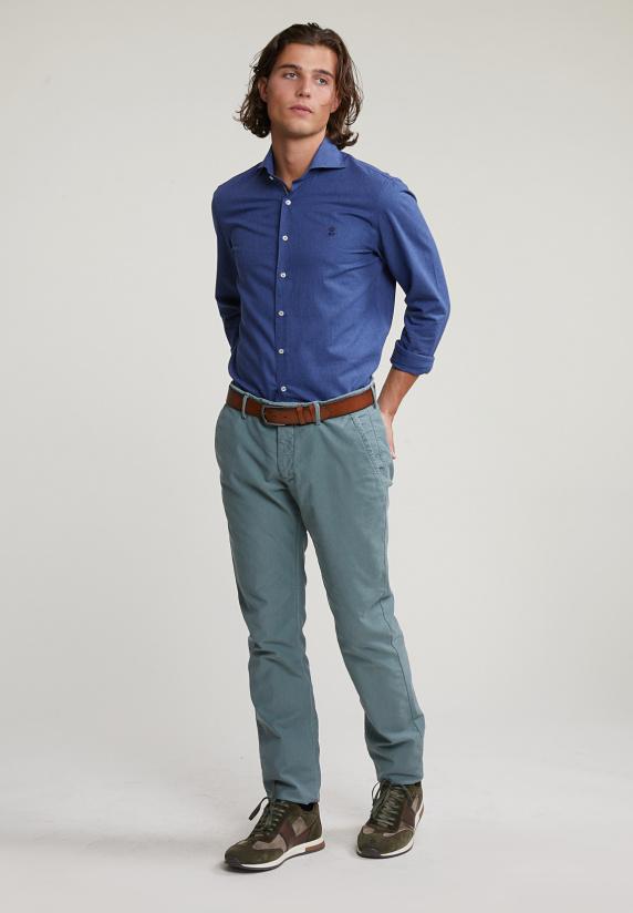 River Woods Custom Fit Effen Katoenen Hemd Blauw