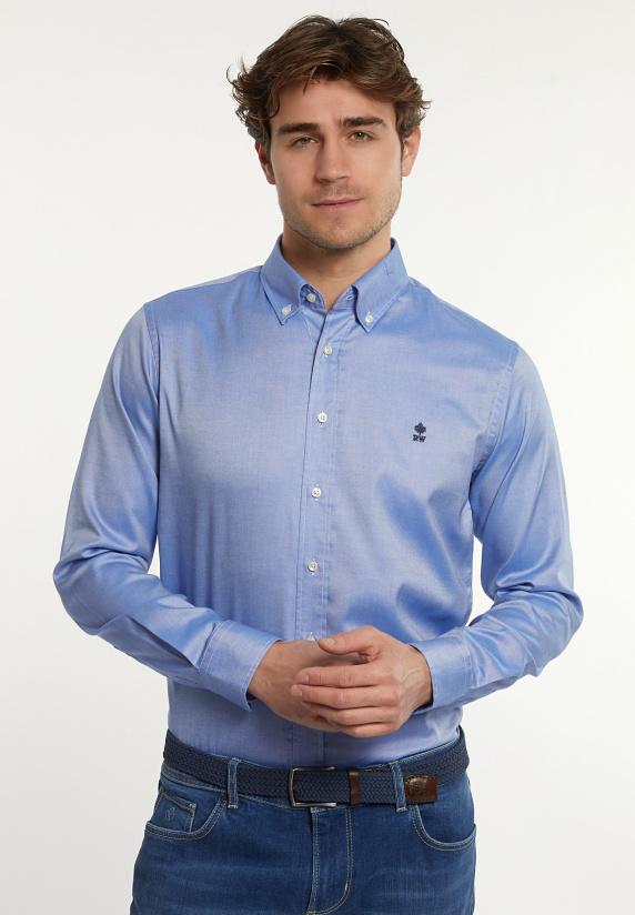 river woods Custom fit effen katoenen hemd blauw