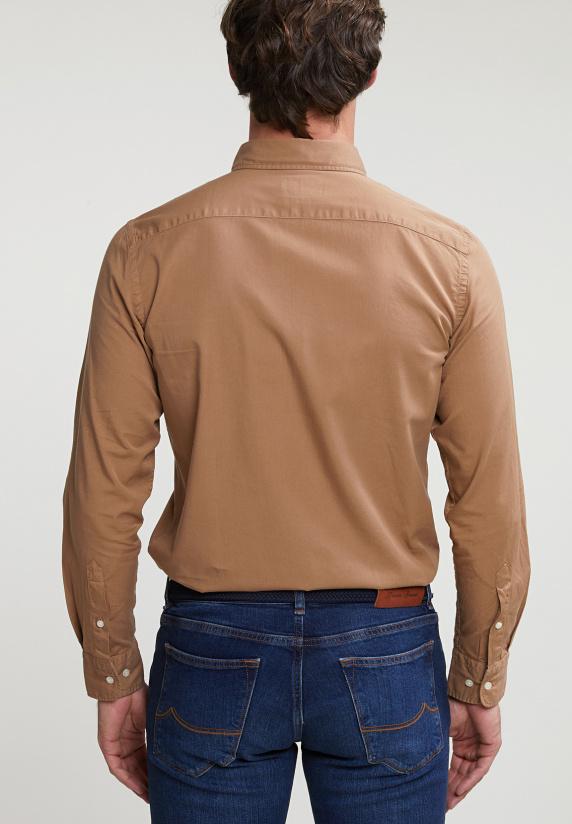 River Woods Custom Fit Effen Katoenen Hemd Caramel