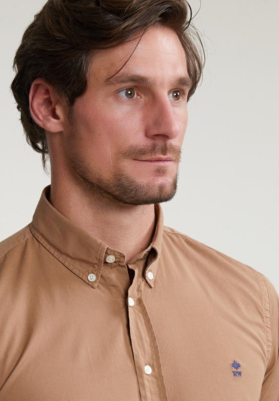 River Woods Custom Fit Effen Katoenen Hemd Caramel