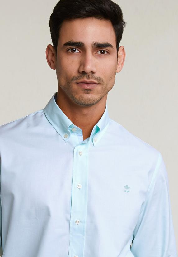 River Woods Custom Fit Effen Katoenen Hemd Groen