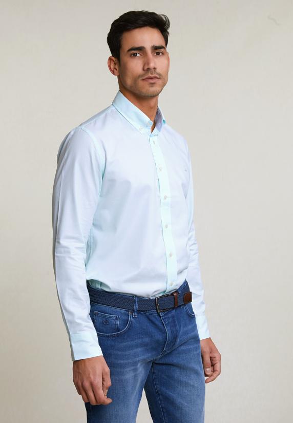 river woods Custom fit effen katoenen hemd groen