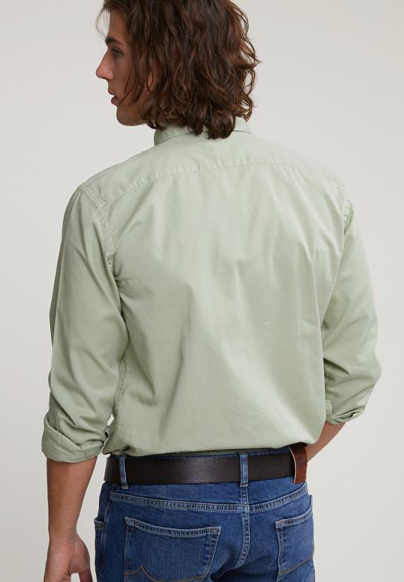 River Woods Custom Fit Effen Katoenen Hemd Moss