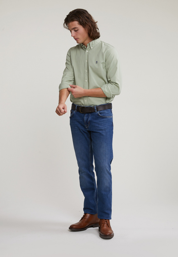 River Woods Custom Fit Effen Katoenen Hemd Moss