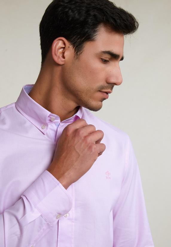 River Woods Custom Fit Effen Katoenen Hemd Roze