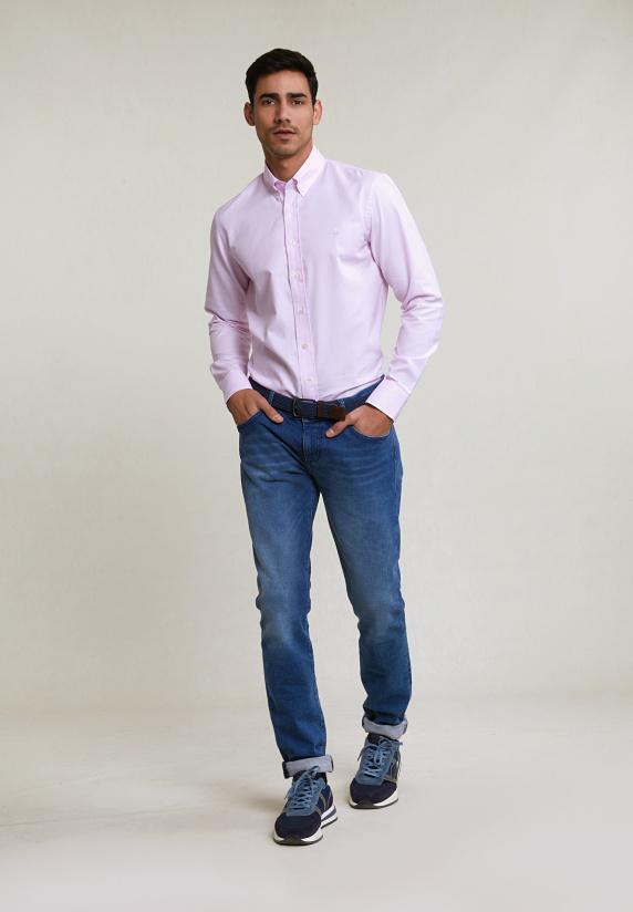 River Woods Custom Fit Effen Katoenen Hemd Roze