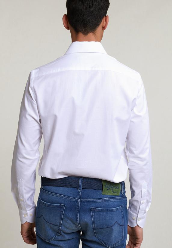 River Woods Custom Fit Effen Katoenen Hemd Wit