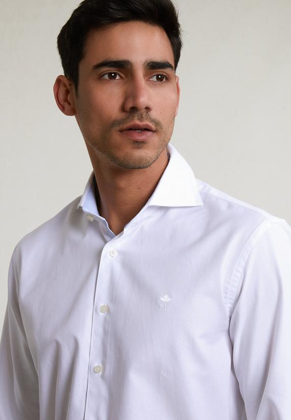 River Woods Custom Fit Effen Katoenen Hemd Wit