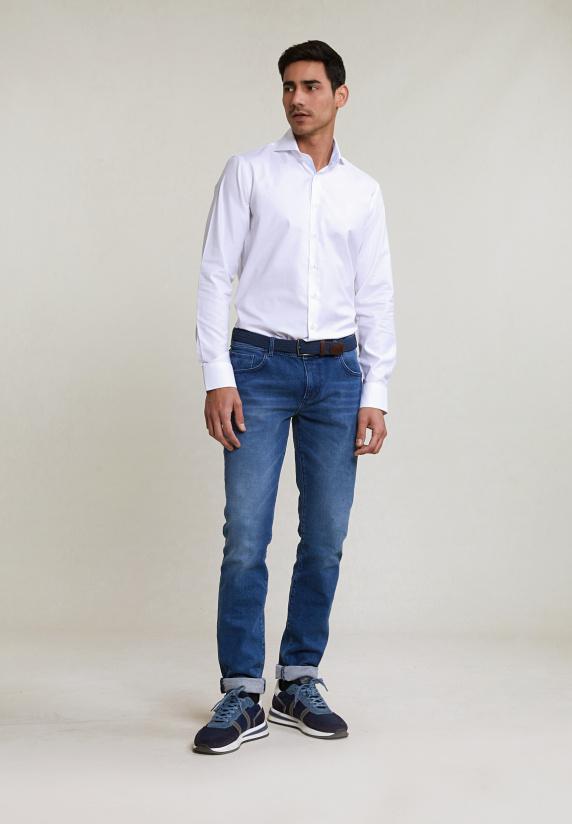 River Woods Custom Fit Effen Katoenen Hemd Wit