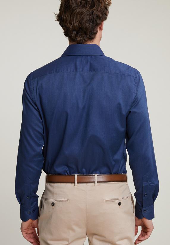 River Woods Custom Fit Effen Stretch Hemd Blauw