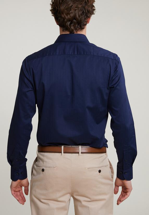 River Woods Custom Fit Effen Stretch Hemd Blauw