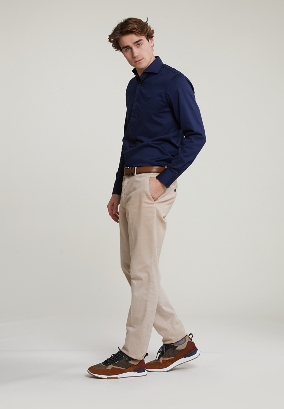 River Woods Custom Fit Effen Stretch Hemd Blauw