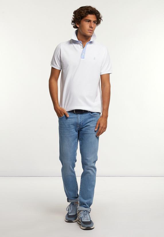 River Woods Custom Fit Fancy Jaspe Piqué Polo Wit