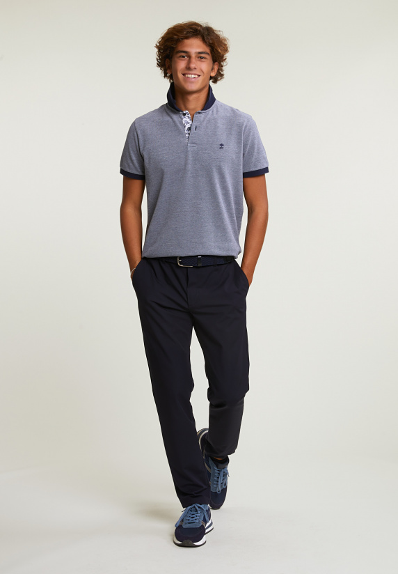 River Woods Custom Fit Fancy Katoenen Polo Blauw