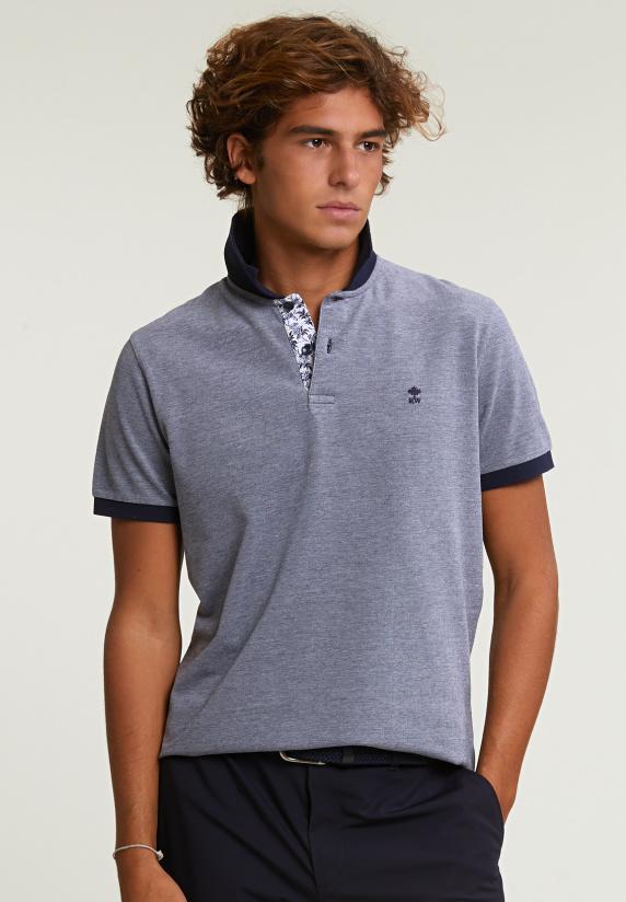 river woods Custom fit fancy katoenen polo blauw