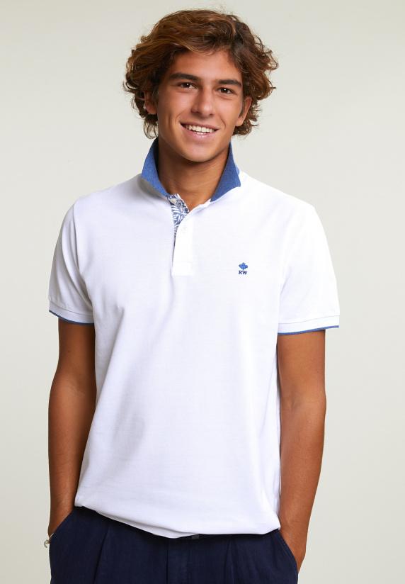 river woods Custom fit fancy katoenen polo wit