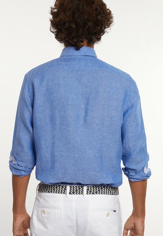 River Woods Custom Fit Fancy Linnen Hemd Blauw