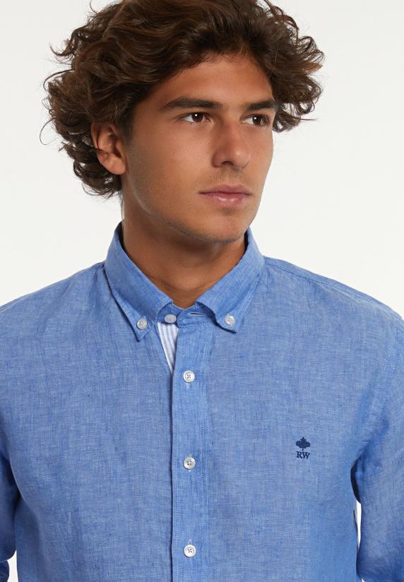 River Woods Custom Fit Fancy Linnen Hemd Blauw